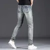 Light Luxury Mens Stretch Slim-Fit Retro Style Denim Pants Sexy Moto Biker Trendy Jeans dragkedja Decors Blue Street Jeans Pants; HKD230829