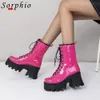 Boots Female Motorcycle Chunky Heel LaceUp Solid Ankle Platform Shoes Woman High Quality Short Brand Fashion 230829