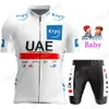 Wielertrui Sets Kinderen VAE Team Wielertrui Set Jongens Meisjes Groen TDF Fietskleding Kinderen Pak MTB Ropa Maillot 230828