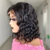 Kort vattenvåg bob peruk brasiliansk remy wavy lockigt mänskligt hår peruker för svarta kvinnor före plockad lyslös 4x4 spetsstängning