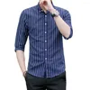 Chemises décontractées pour hommes Chemise Anti-Pilling Hommes Simple Rayé Summer Turn-Down Col 3D Coupe Datation Vêtement