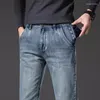 Männer Jeans Anti-diebstahl Zipper Design Vintage Blau Gerade Bein Herbst Tragen-beständig Elastische Stoff Cargo Denim Hosen männlichen