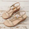 Sandalias Zapatos de mujer 2023 Verano Estilo regional Impreso Rhinestone Zapatillas Correa elástica Mujeres romanas ligeras