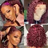 180 كثافة 99J بورجوندي قصيرة مجعد بوب WIG 13x4 الباروكات الأمامية للنساء البرازيلي ريمي بوب الدانتيل الجبهة