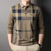メンズポロスMLSHPロングスリーブ格子縞のポロシャツ春秋のビジネスカジュアル男性高品質シンプルマンTシャツ3XL 230829