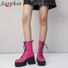 Boots Female Motorcycle Chunky Heel LaceUp Solid Ankle Platform Shoes Woman High Quality Short Brand Fashion 230829