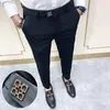Ternos masculinos 2023 outono e inverno lazer fino ajuste calças apertadas moda rua terno de alta qualidade escritório tornozelo comprimento