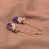 Boucles d'oreilles à clous pour femmes, bijoux délicats, cadeau, pierre naturelle violette, vraie perle, faites à la main, printemps 2023