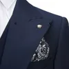 Män s kostymer blazers cenne des graoom mörkblå pinstripe 3 -stycke klassiska män blazer västbyxor lapel formell affär prom bröllopsklänning 230828