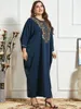 Abbigliamento etnico 2023 Primavera/Estate Donna Sciolto Oversize Blu Filo d'oro Pipistrello ricamato Abito a maniche lunghe Abito musulmano Medio Oriente