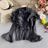 Women's Blouses Shirts Gagarich Women Shirt Spring Autumn French Style Ladies Super Fairy Layered Ruffled Organza Flared Sleeve Blouses 230828