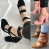 Chaussures de robe Sandales à lacets roses pour femmes pointues à talons hauts d'été rétro grande taille pantoufle Sandalias Verano Mujer 2023