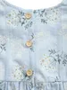 Zestawy odzieży Baby Girl Floral Print Bez rękawów z marszczeniem detali i pasującym opaską - uroczy bawełniany kombinezon na lato