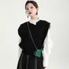 Women's Sweaters 2023 Autumn Knitted Black Vests Women Winter Loose Contrast Color Open Thread Overlock Trendy Street Hipster Pullover