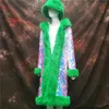 Womens Fur Faux Fashion cute women Colorful fur rainbow Sequined hood Niglub long coat jacket Stage party costumes 230828