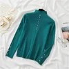 Kadın Sweaters Sonbahar ve Kış Yarım-Başlıca Boyun Külotu Kazak İnce Uzun kollu düğme Parlak İpek Kısa Örme Dip Gömlek
