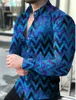 Herrklänningskjortor Lätt lyxskjorta Single Breasted Lapel-mönster tryckt långärmad klubb Cardigan S-6xl