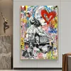 Dipinto su tela Colorato Banksy Art Graffiti Boy Girl Poster Stampe Immagini di arte della parete per soggiorno Mans Camera da letto Bar Home Decor Wall Cuadros No Frame Wo6