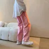 Men's Jeans Pink Men Fashion Vintage Pocket Cargo Streetwear Hip Hop Loose Straight Denim Trousers Mens Wide Leg Pants S-3XL