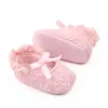 First Walkers 2023 Baby Lace Shoes Girls Baptism Born Walker Floral Crib Mary Jane Princess Soft Sole Bowknot Casual Flat Shoe