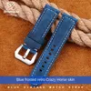 Assista Bandas Azul Fosco Vintage Couro Watch Strap para BMen's Watchband 22mm 24mm 26mm Dark Brown Khaki 230828