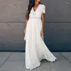 Partykleider 2023 Sommer Vintage Frauen Maxikleid Kurzarm Weiße Spitze Lange Tunika Strand Berufung Urlaub Kleidung