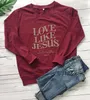 Hoodies femininos amor como jesus nós uns aos outros moletom cristão suores fath pullovers moda feminina casual algodão vintage topo