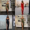 Sexy Satin vestido longo Evening Dresses Spaghetti Strap Sweetheart High side Split Simple Party Dress Pleated Vestidos de fiesta