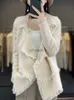 Damski odzież z frędzel 100% garnitur wełny merynosów Cardigan 2023 Autumn/ Winter Mały płaszcz zapachowy Top Fashion Korean HKD230829