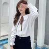 Damesblouses Koreaanse losse strik Professioneel wit chiffon shirt Dames Temperament OL Tops