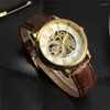 Armbandsur av 99S lyxig automatisk klassisk transparent mekanisk läderband Gyllene bridge Selling Selling Men Watch Clock