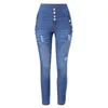 Women's Jeans Plus Size Stretch Jeans Women Hole Denim High Waist Jeans Buttons Female Pant Slim Elastic Blue Skinny Pencil Pant 230828