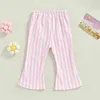 Trousers 2023-12-19 Lioraitiin Spring Kids Girls Casual Party Street Fall Striped Print Bell-Bottoms Long Pants Clothes