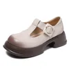 Sapatos de vestido Grosso Salto Mary Jane Único Mulheres Branco Retro Tee Britânico Pequeno Couro Genuíno Sole Matsuke