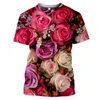 T-shirts pour hommes Mode d'été Graphique de fleur de rose pour unisexe Personnalité imprimée en 3D Motif coloré Col rond T-shirts à manches courtes Tops