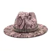 Chapeaux avares à bord chaîne en métal chapeau de jazz chapeau fedora motif imprimé serpent Cowboy hiver chapeau Fedora grand bord pour hommes chapeau de jazz leapoard chapeau haut de forme rond J230829