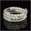 Bangle Fashion Mtilayer Crystal Pearl Armband Ladies Rhinestone Bangles Gold Sier Plated Cuff Armets smycken Drop Delivery Dhlpa