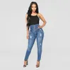 Damesjeans Stretchjeans in grote maten Dames Gatendenim Jeans met hoge taille Knopen Vrouwelijke broek Slanke elastische Blauwe magere potloodbroek 230828