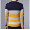 Herrtröjor 2023 Autumn Fashion Slim Fit Round Neck Wide Stripe Casual Knitwear For Middle and Young People Underlay