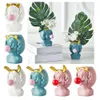 Jardinières Pots jolie fille soufflant des bulles Succulent Pot de fleur en vinyle pour la maison décor de table jardinière en résine 230829