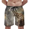 Мужские шорты доски жираф с забавным плаванием схемы высокой детализации мужчина быстрый сухой беговой пляж негабаритный пляж