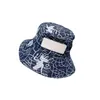 23fw Casual Denim Wide Brim Hats For Women with Leather Applique Floral Bucket Hats