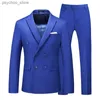 (Blazer + byxa) män ren färg dubbel breasted kostym gentlemen's affärs sociala bröllop party klänning homme smala fit kläder q230828