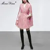 Mulheres misturas de lã moaayina designer de moda outono inverno rosa t outerwear turndown colarinho faixas manto casaco 230828