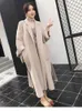 Womens Wool Blends In Tweed Coat with Loose Ties Over The Midi Style Winter for Women Jackets Trench Coats Korean Fashion Female Clothing 230828