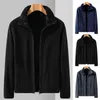 Men's Jackets Men Coats Autumn Winter Polar Fleece Double Sided Coat Stand Collar Long Sleeve Pockets Solid Color Thin Jacket Ropa Hombre