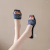 Sandals Slippers Women Pumps Summer 2023 Casual Slides Female Shoes Square Toe Heeled Luxury Designer Ladies High Heels