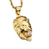 Fashion Jewelry 316L Stainless Steel 18k Gold Plated Lion Head Biker Pendant Charms With White Crystals Stone Rope Chain3619366