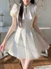 Bubble Sleeve French Elegant Dres Chiffon Vintage Sweet Party Mini Dress Female White Retro Cute Fairy Summer New 230808