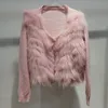 Womens Fur Faux Women Spring Knitted Real Sweater Coat Long Sleeve Fashion Female Oneck Strip Genuine Outwear 230828